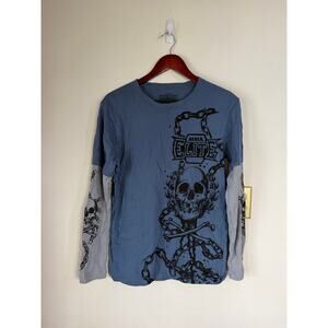 Vintage Y2K MMA Elite Layered Skull Blue Gray Long Sleeve Shirt